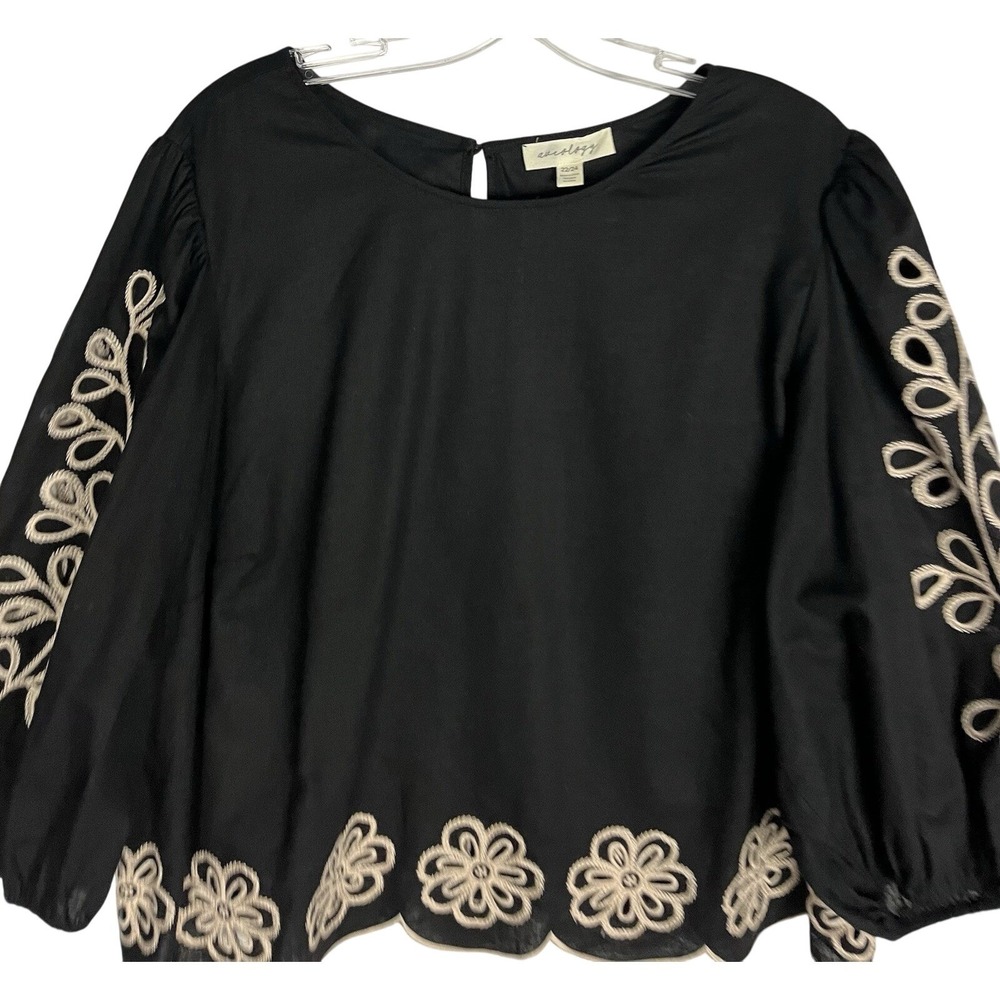 Aveology Embroidered Ballon Sleeve Boho Blouse Size 22/24 Black - Picture 9 of 9